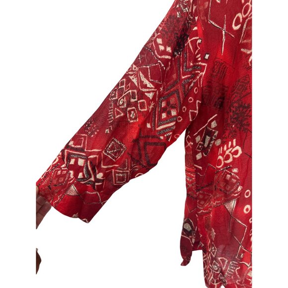 Chicos Design Womens Red Geometric Button-Front Shirt Size 3 US XL - Picture 3 of 8